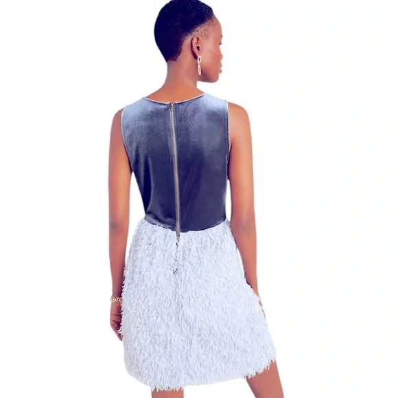 Sunday In Brooklyn Anthropologie Feather Grey Blue Velvet Sleeveless Dress S - Picture 2 of 11